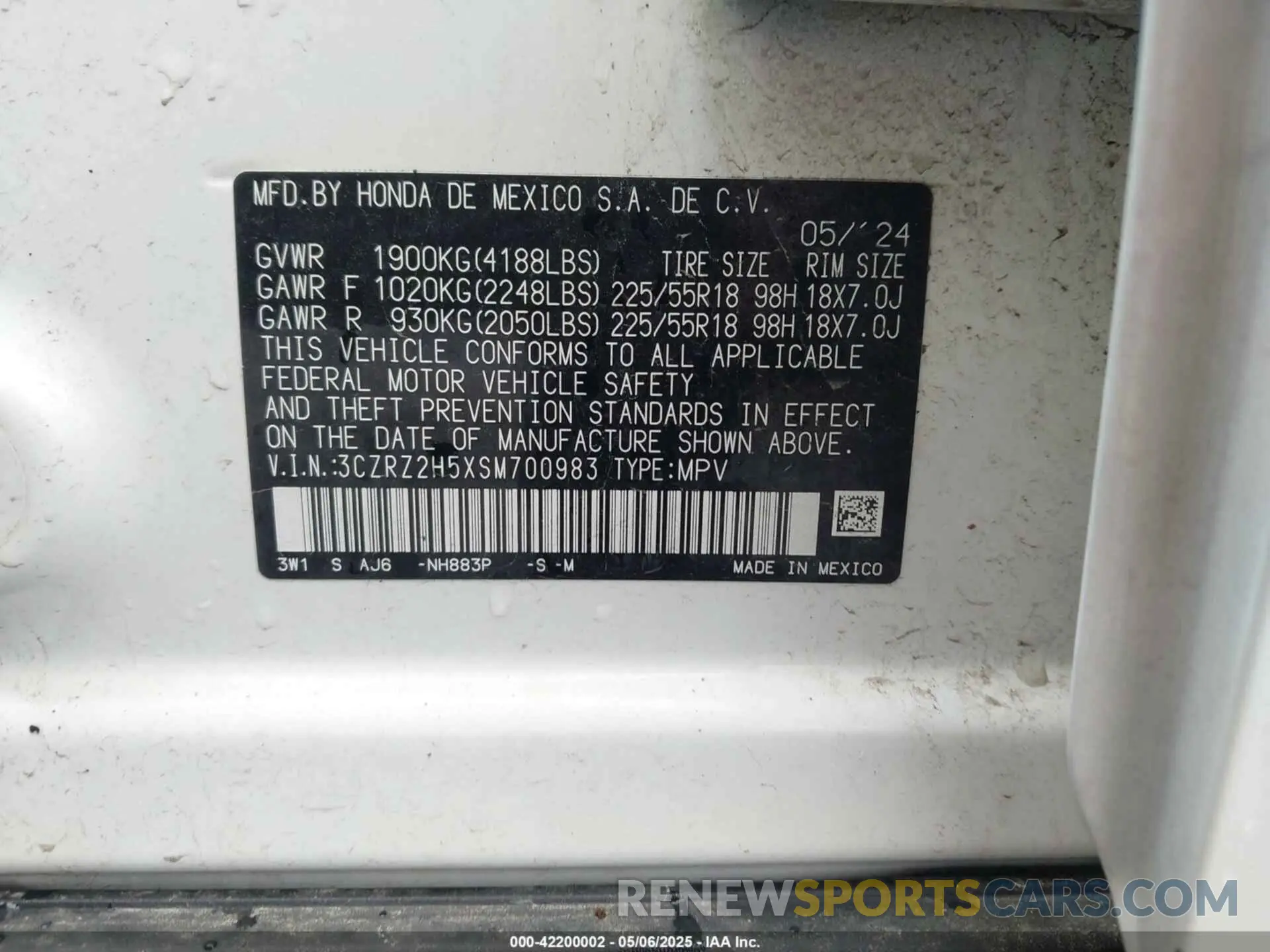 9 Photograph of a damaged car 3CZRZ2H5XSM700983 HONDA HR-V 2025