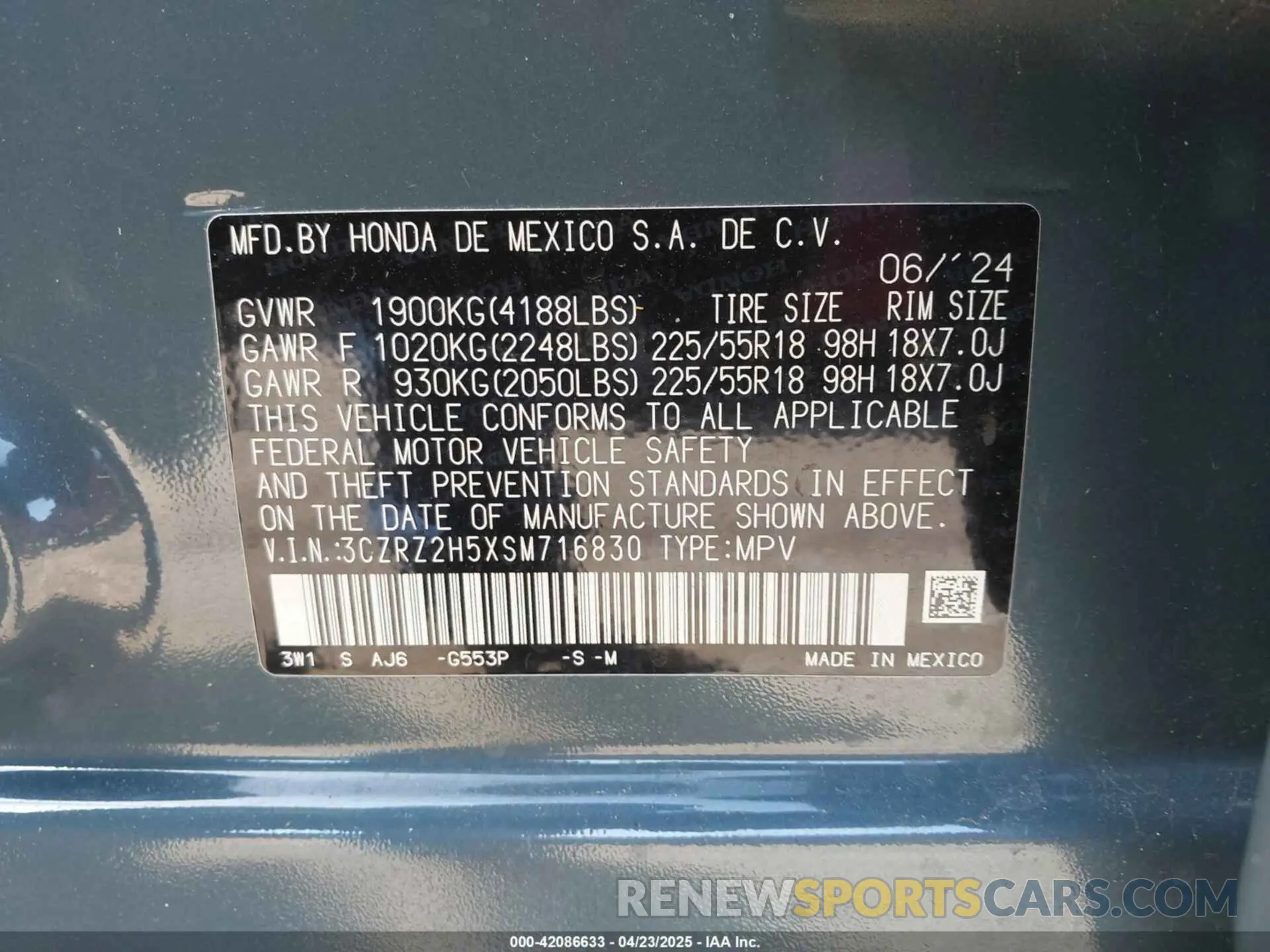 9 Photograph of a damaged car 3CZRZ2H5XSM716830 HONDA HR-V 2025