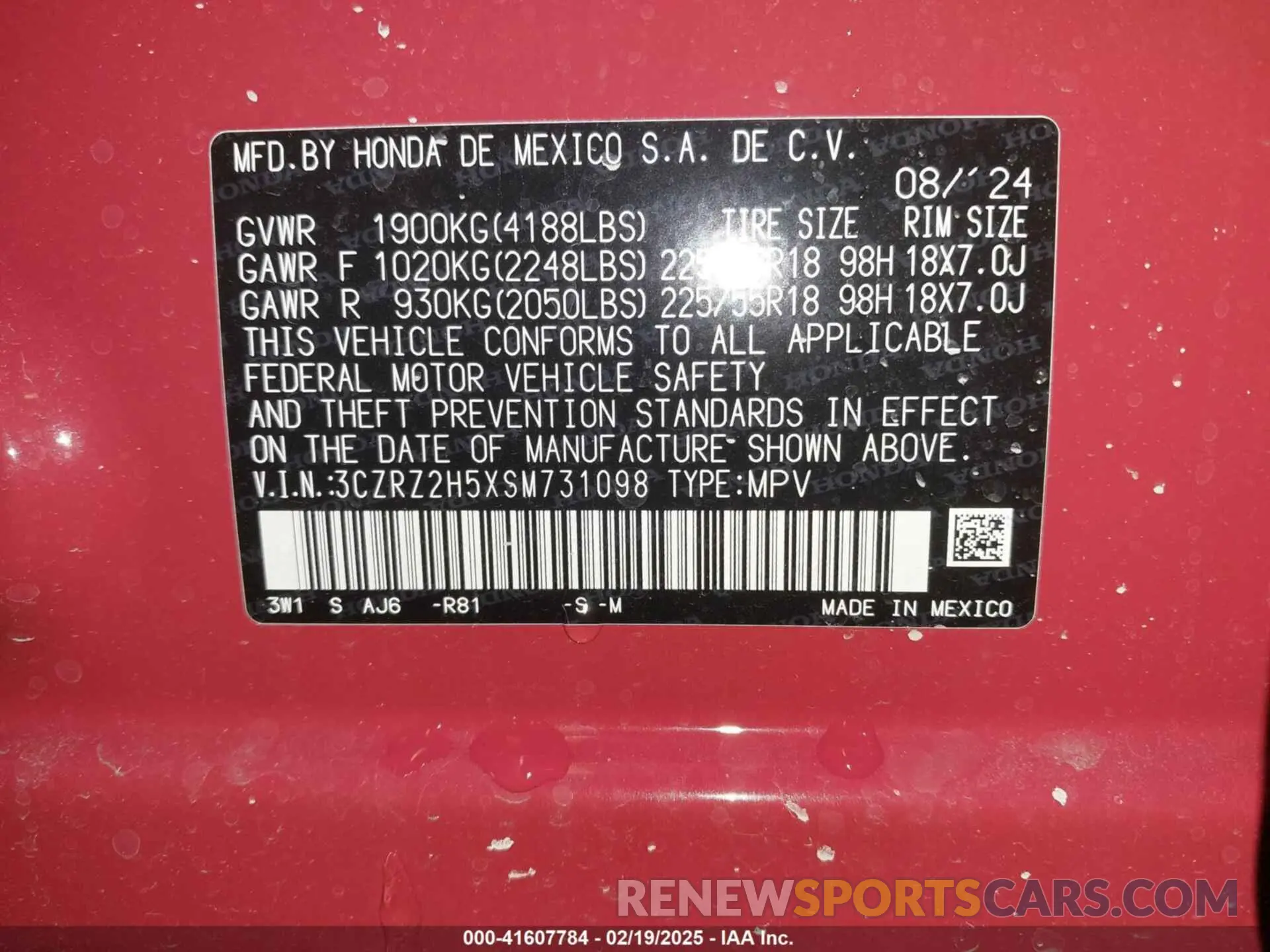 9 Photograph of a damaged car 3CZRZ2H5XSM731098 HONDA HR-V 2025