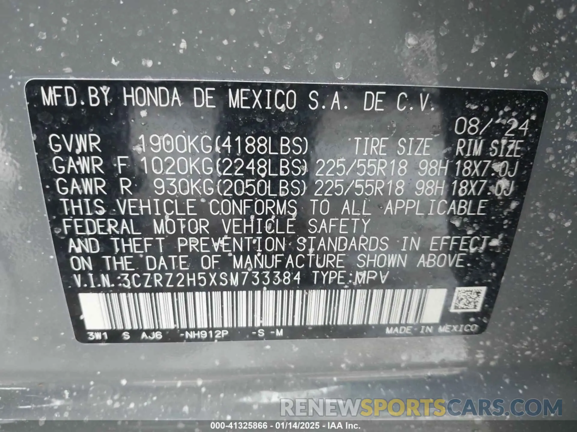 9 Photograph of a damaged car 3CZRZ2H5XSM733384 HONDA HR-V 2025