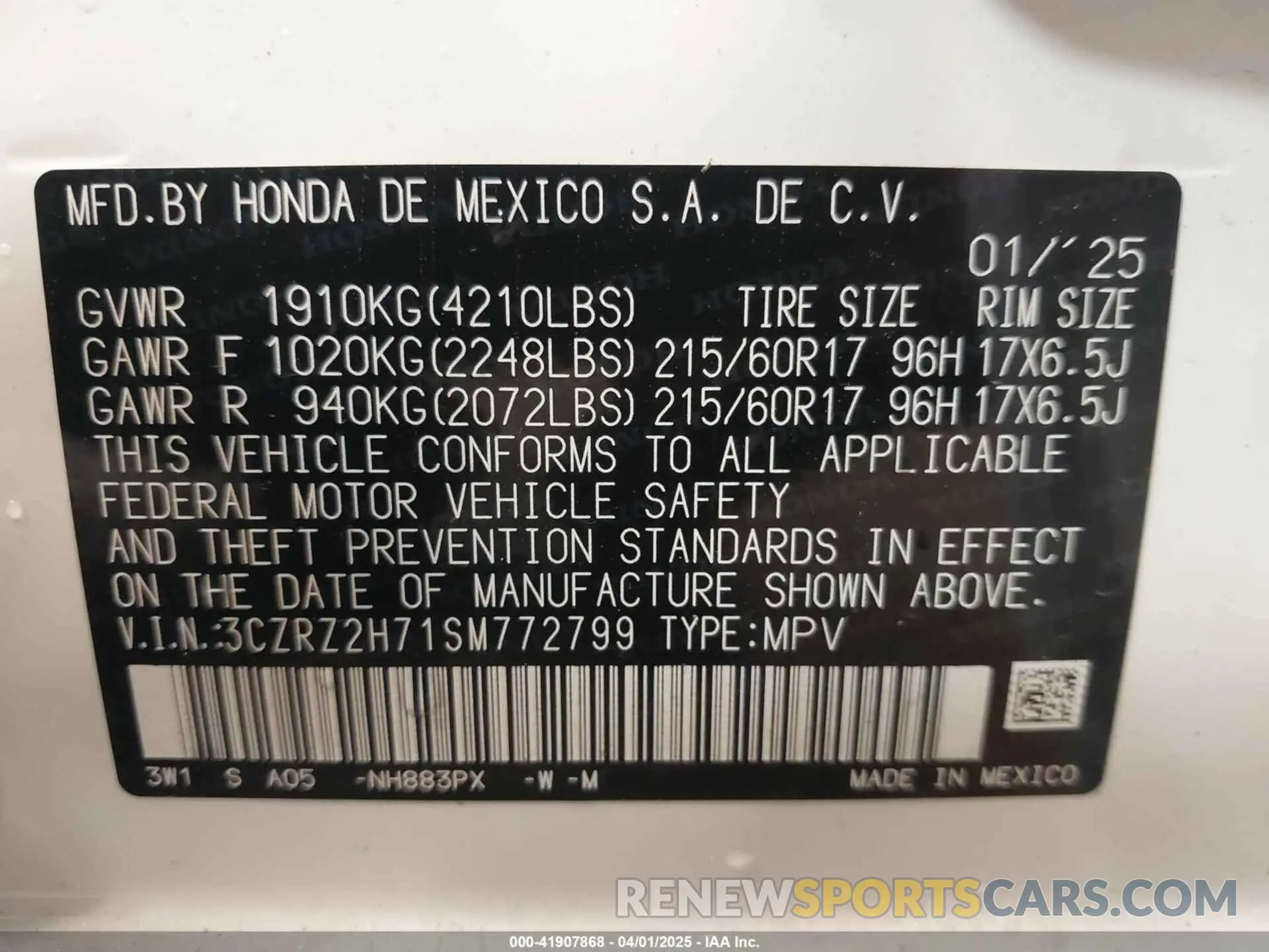 9 Photograph of a damaged car 3CZRZ2H71SM772799 HONDA HR-V 2025