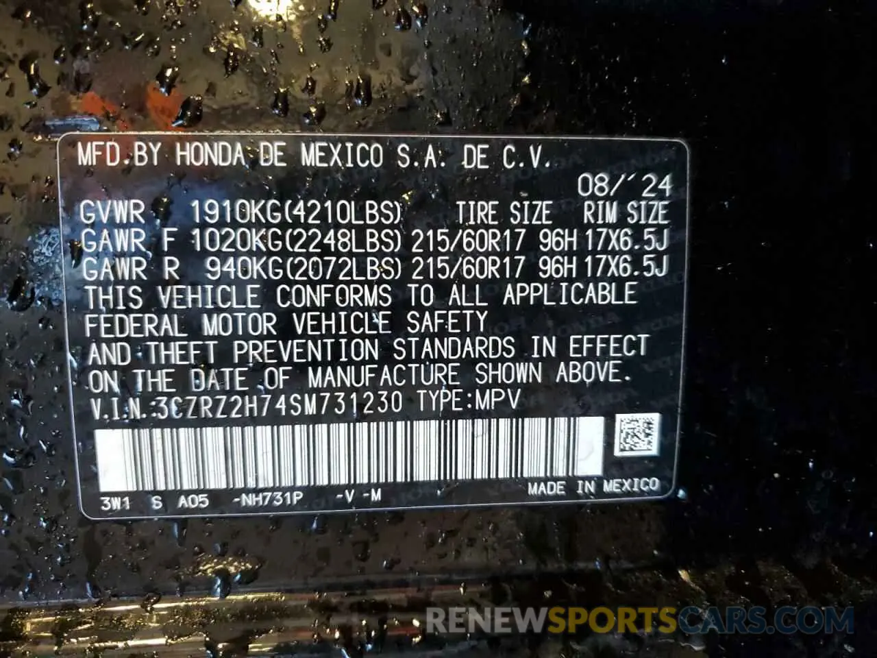 13 Photograph of a damaged car 3CZRZ2H74SM731230 HONDA HR-V 2025