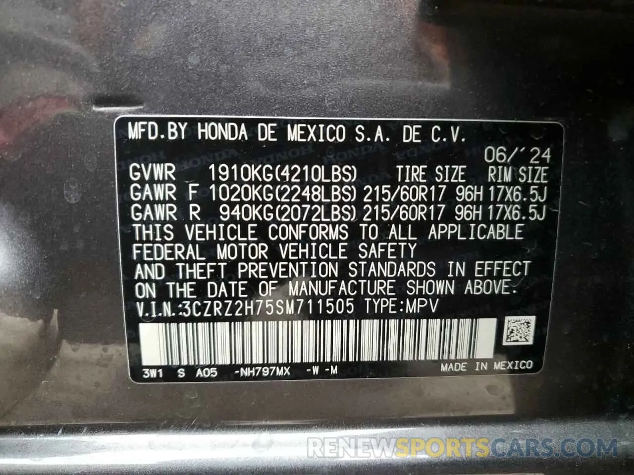 13 Photograph of a damaged car 3CZRZ2H75SM711505 HONDA HR-V 2025