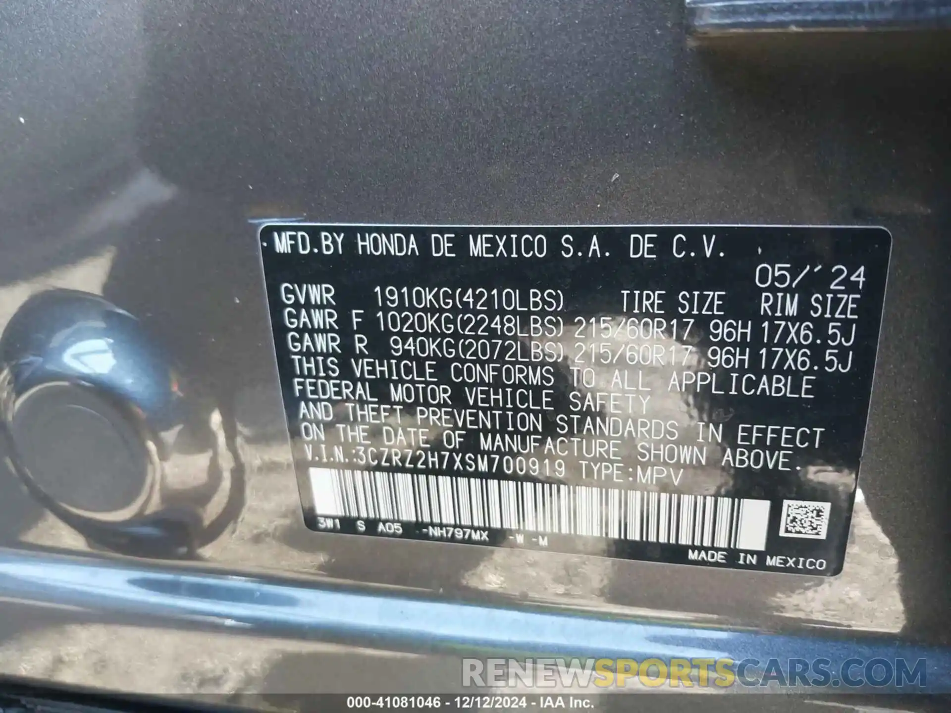 9 Photograph of a damaged car 3CZRZ2H7XSM700919 HONDA HR-V 2025