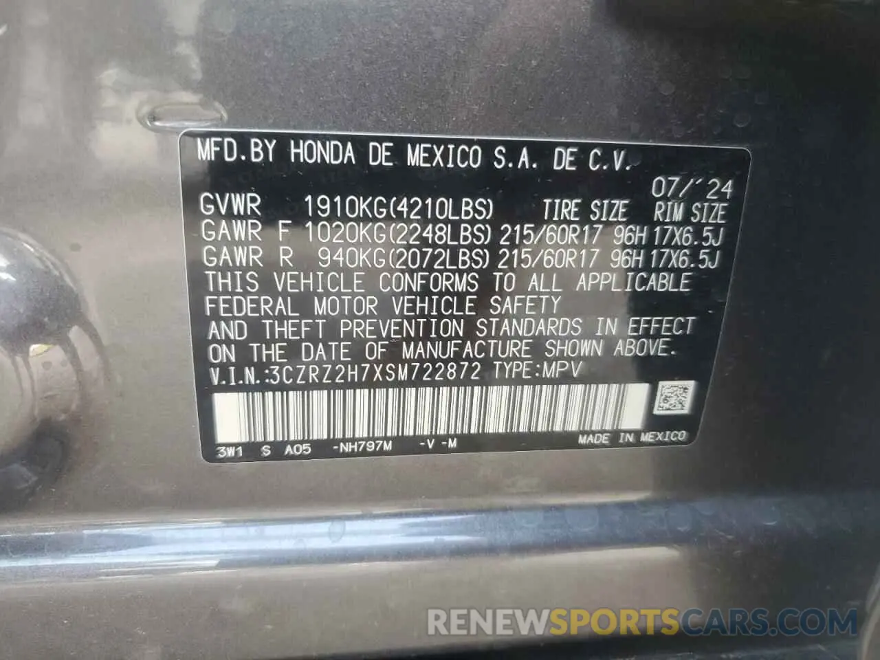 12 Photograph of a damaged car 3CZRZ2H7XSM722872 HONDA HR-V 2025