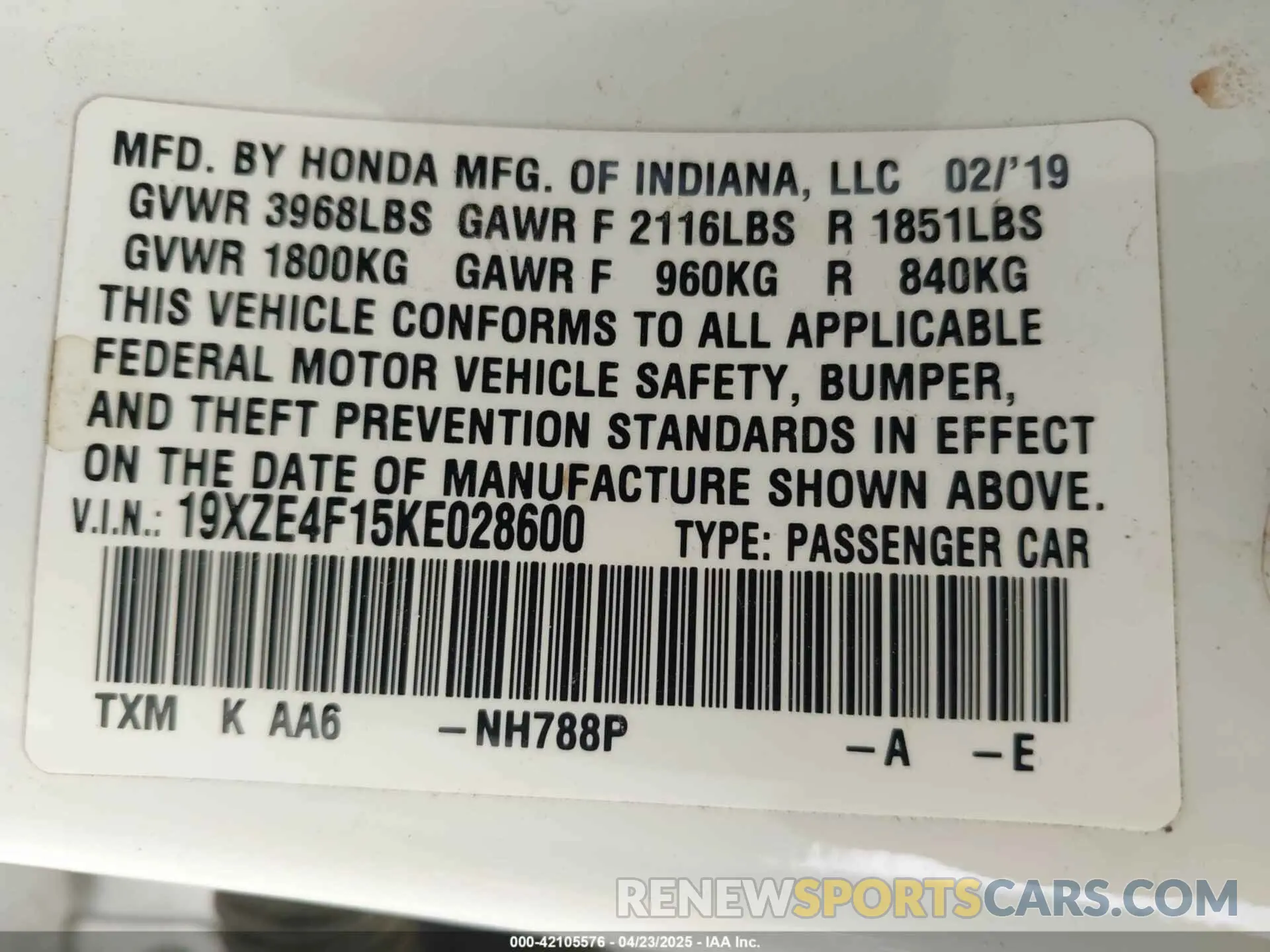 9 Photograph of a damaged car 19XZE4F15KE028600 HONDA INSIGHT 2019