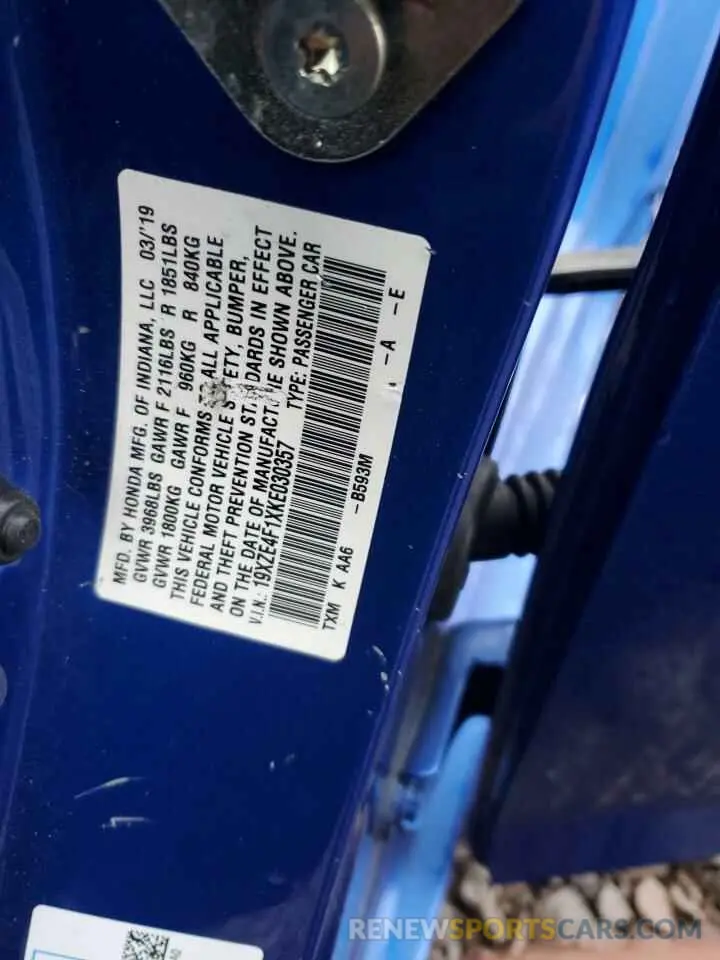 14 Photograph of a damaged car 19XZE4F1XKE030357 HONDA INSIGHT 2019