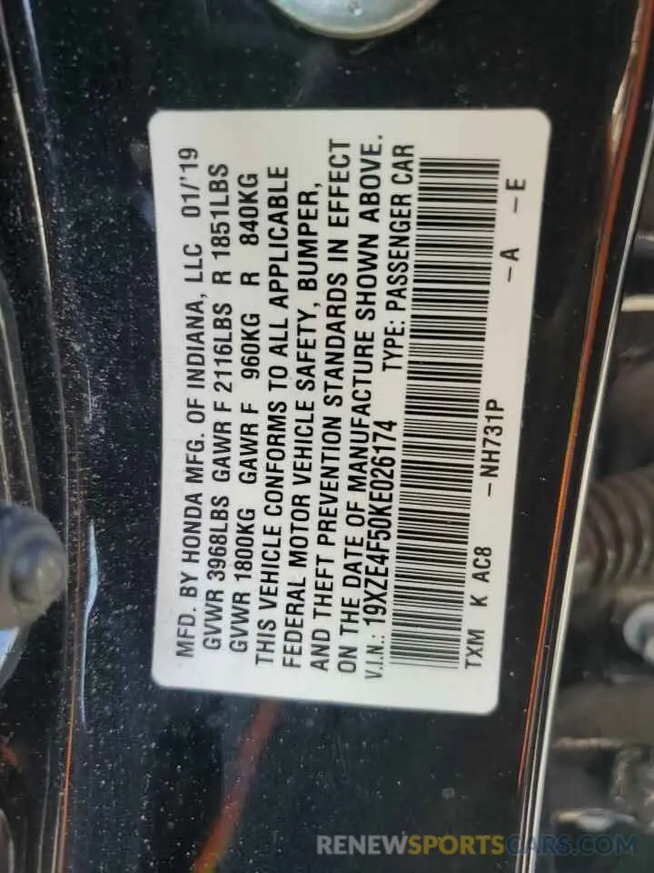 12 Photograph of a damaged car 19XZE4F50KE026174 HONDA INSIGHT 2019