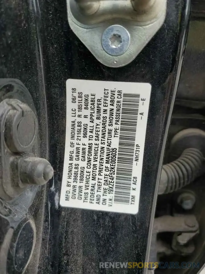 14 Photograph of a damaged car 19XZE4F52KE005035 HONDA INSIGHT 2019