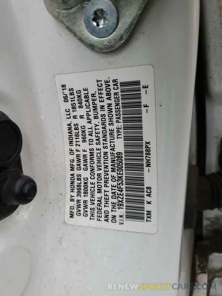12 Photograph of a damaged car 19XZE4F53KE005089 HONDA INSIGHT 2019