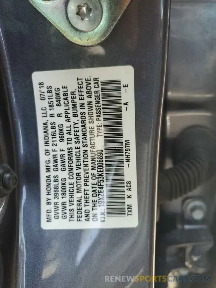 12 Photograph of a damaged car 19XZE4F53KE006890 HONDA INSIGHT 2019