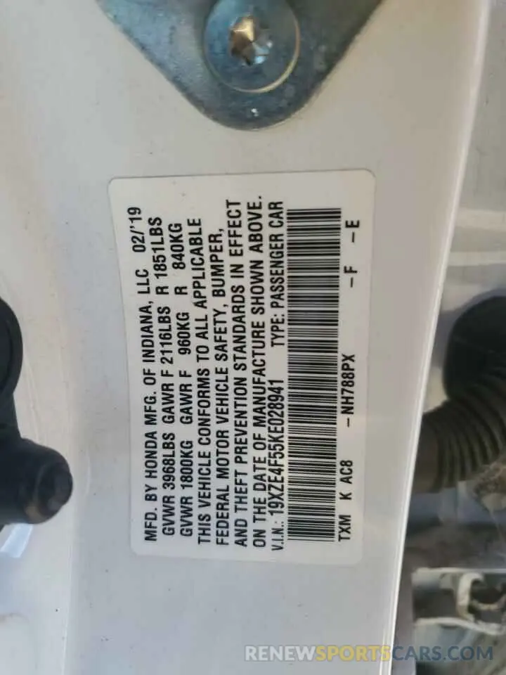 12 Photograph of a damaged car 19XZE4F55KE028941 HONDA INSIGHT 2019