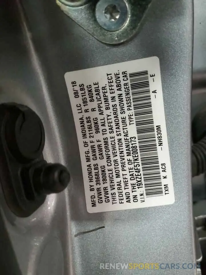 14 Photograph of a damaged car 19XZE4F57KE008173 HONDA INSIGHT 2019
