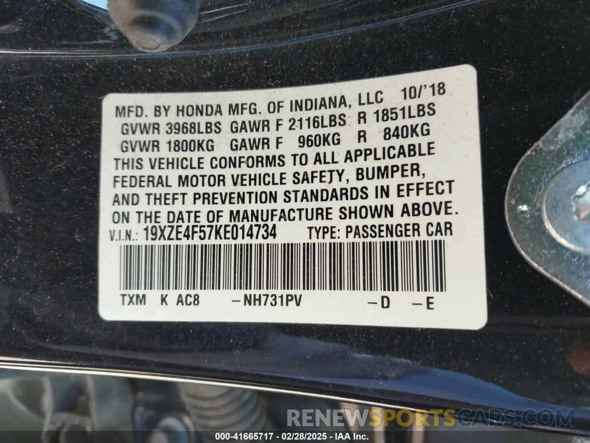 9 Photograph of a damaged car 19XZE4F57KE014734 HONDA INSIGHT 2019