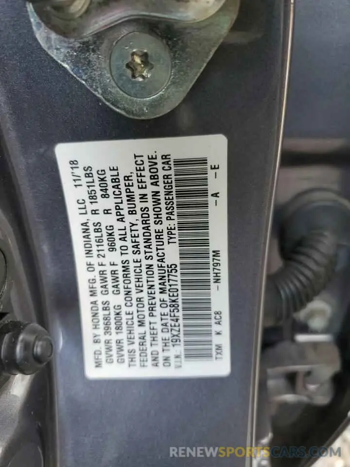 13 Photograph of a damaged car 19XZE4F58KE017755 HONDA INSIGHT 2019