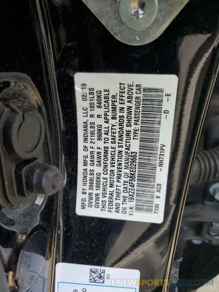 12 Photograph of a damaged car 19XZE4F58KE029663 HONDA INSIGHT 2019