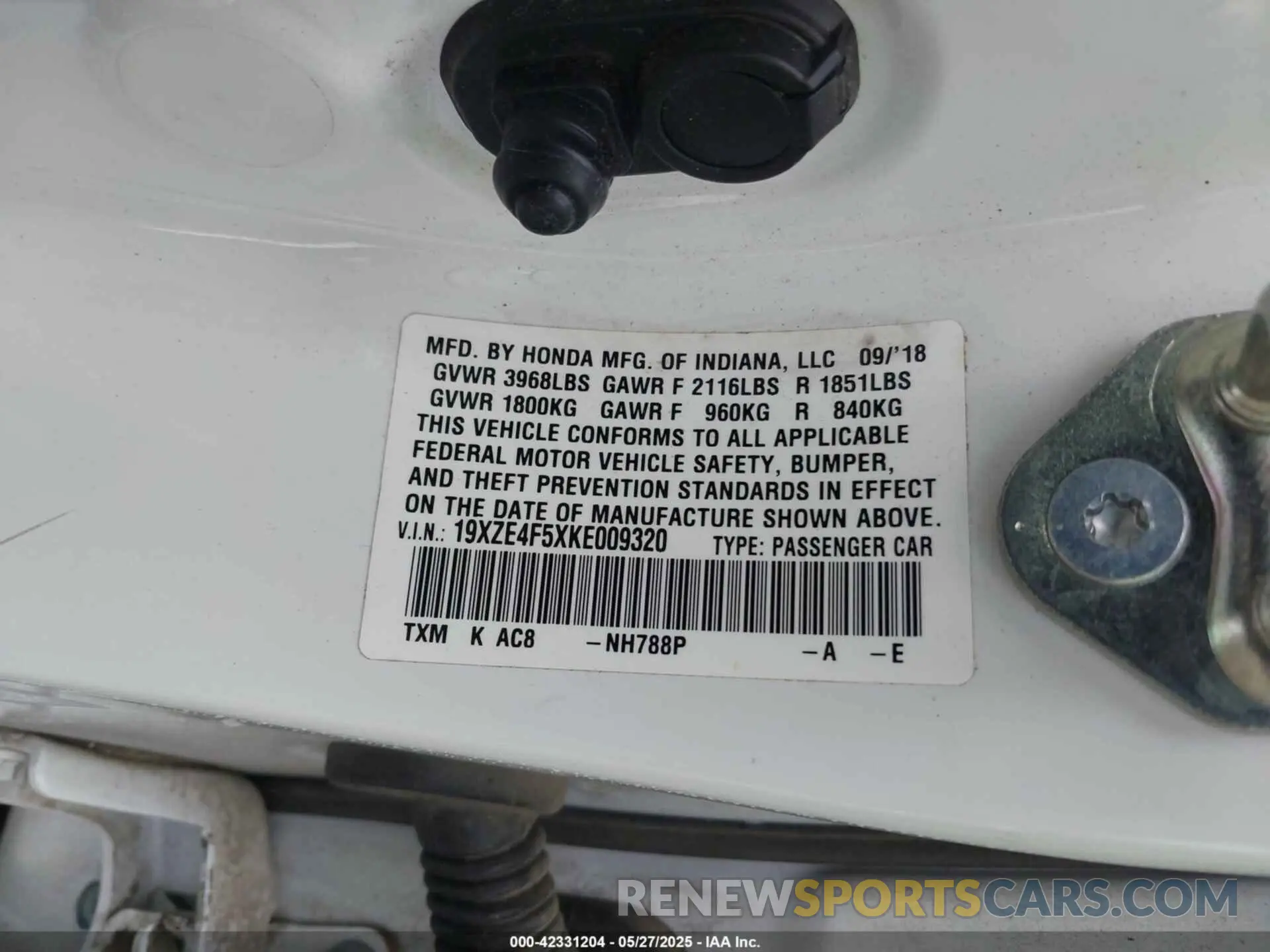 9 Photograph of a damaged car 19XZE4F5XKE009320 HONDA INSIGHT 2019