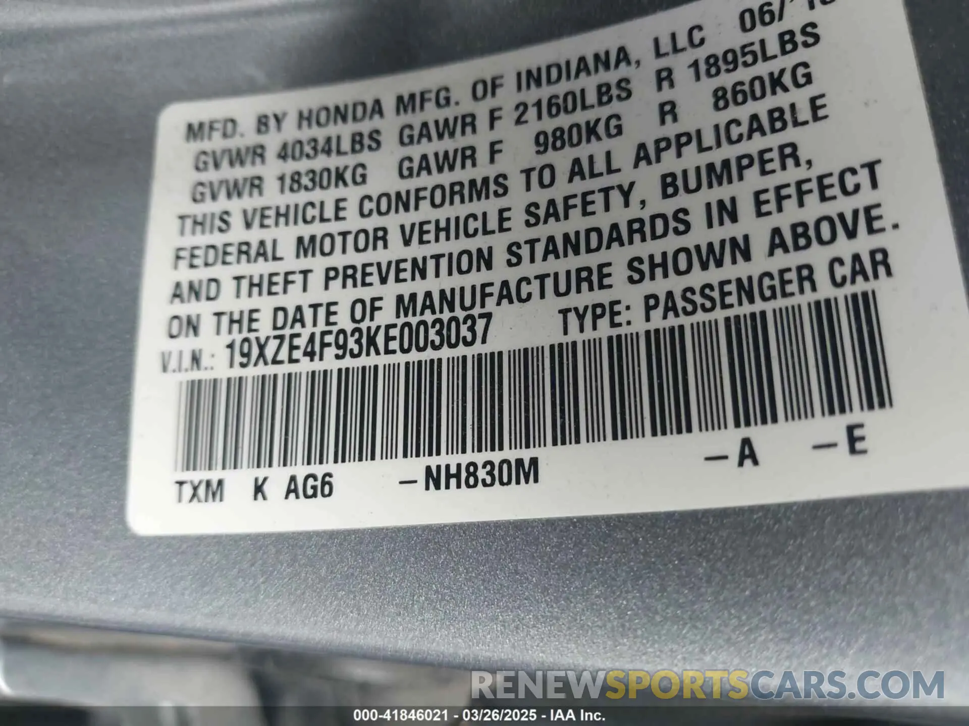 9 Photograph of a damaged car 19XZE4F93KE003037 HONDA INSIGHT 2019