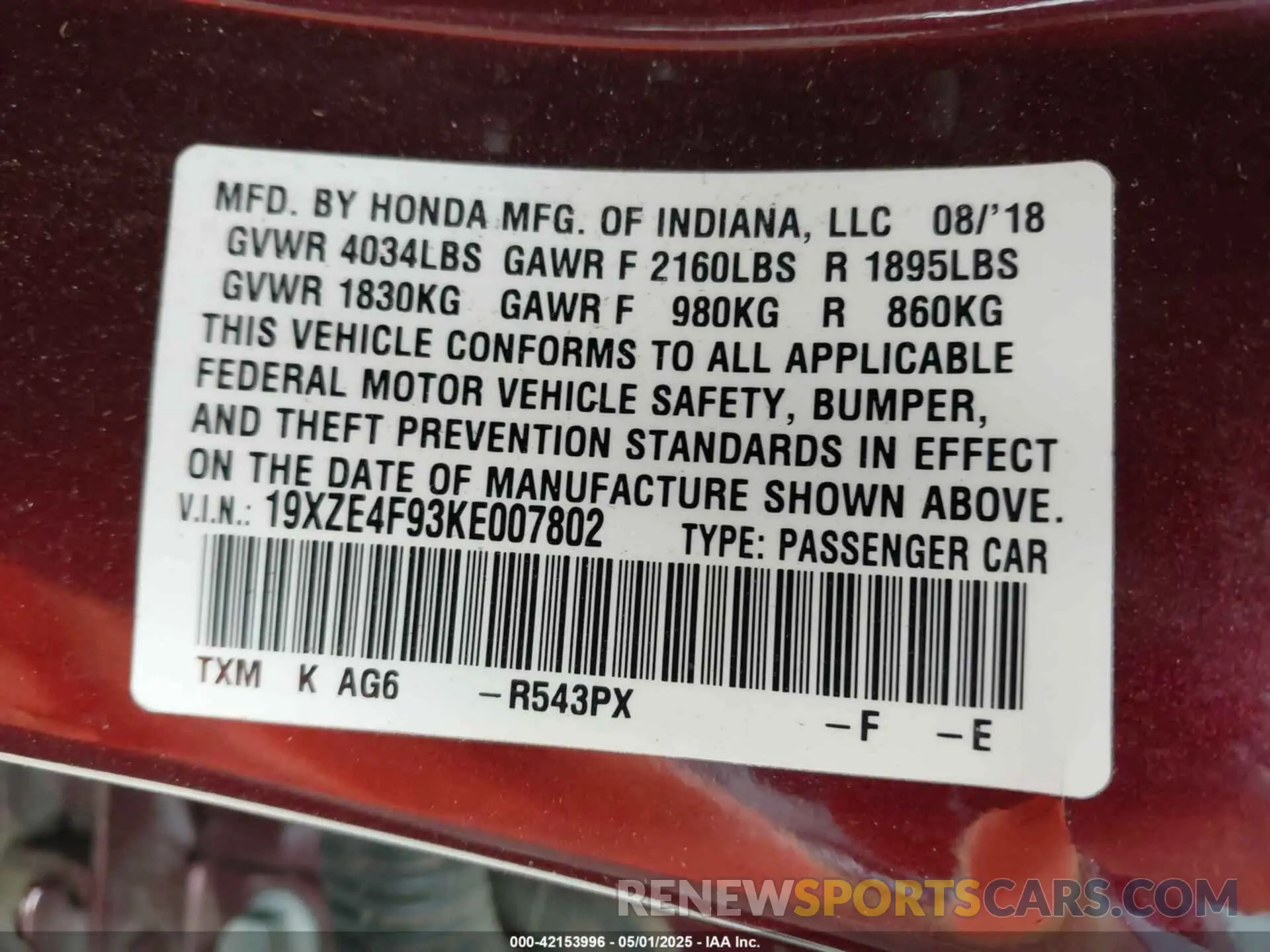 9 Photograph of a damaged car 19XZE4F93KE007802 HONDA INSIGHT 2019