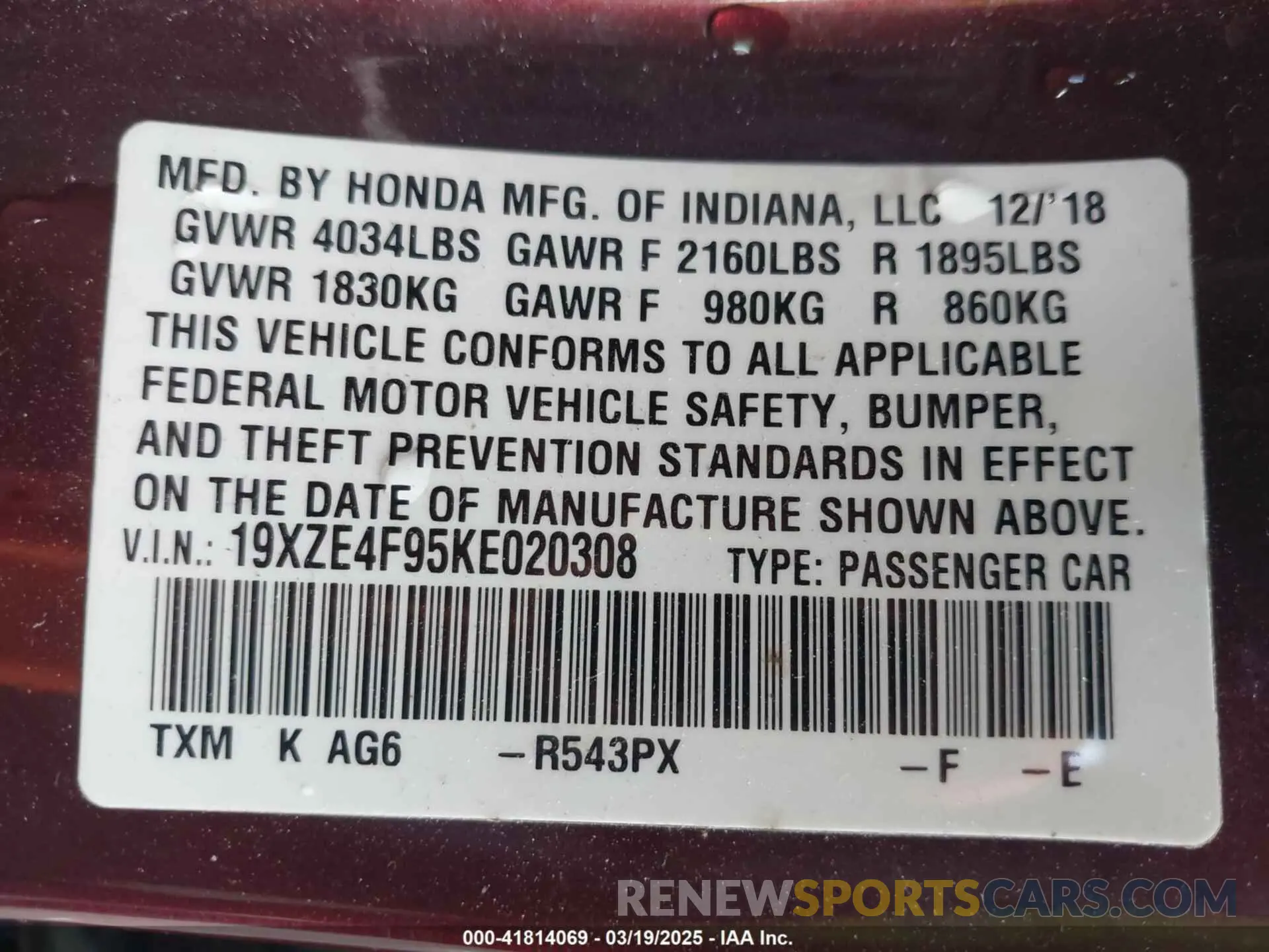 9 Photograph of a damaged car 19XZE4F95KE020308 HONDA INSIGHT 2019