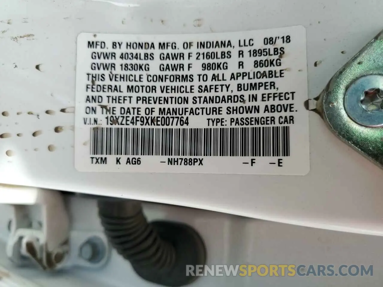 12 Photograph of a damaged car 19XZE4F9XKE007764 HONDA INSIGHT 2019