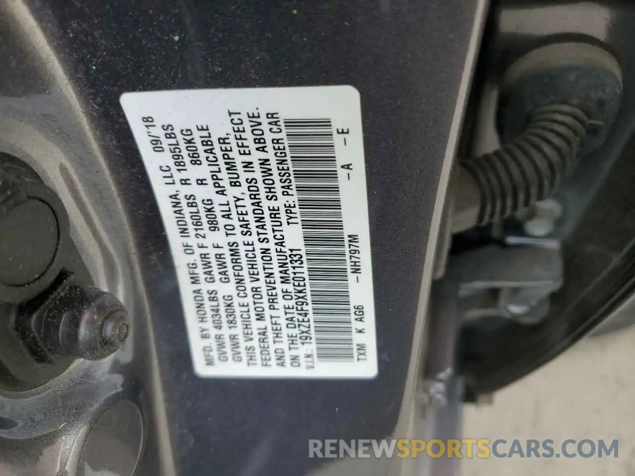 12 Photograph of a damaged car 19XZE4F9XKE011331 HONDA INSIGHT 2019