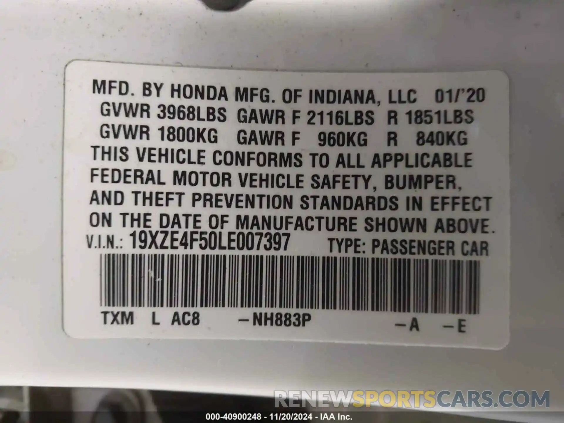 9 Photograph of a damaged car 19XZE4F50LE007397 HONDA INSIGHT 2020