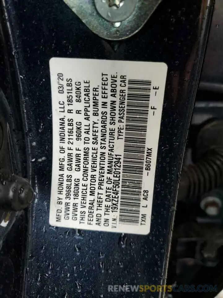 12 Photograph of a damaged car 19XZE4F50LE012941 HONDA INSIGHT 2020