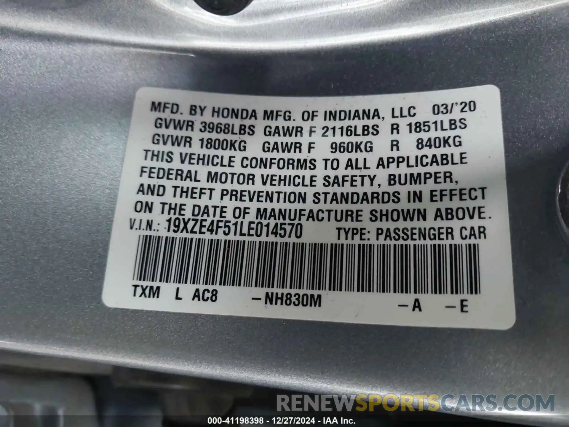 9 Photograph of a damaged car 19XZE4F51LE014570 HONDA INSIGHT 2020