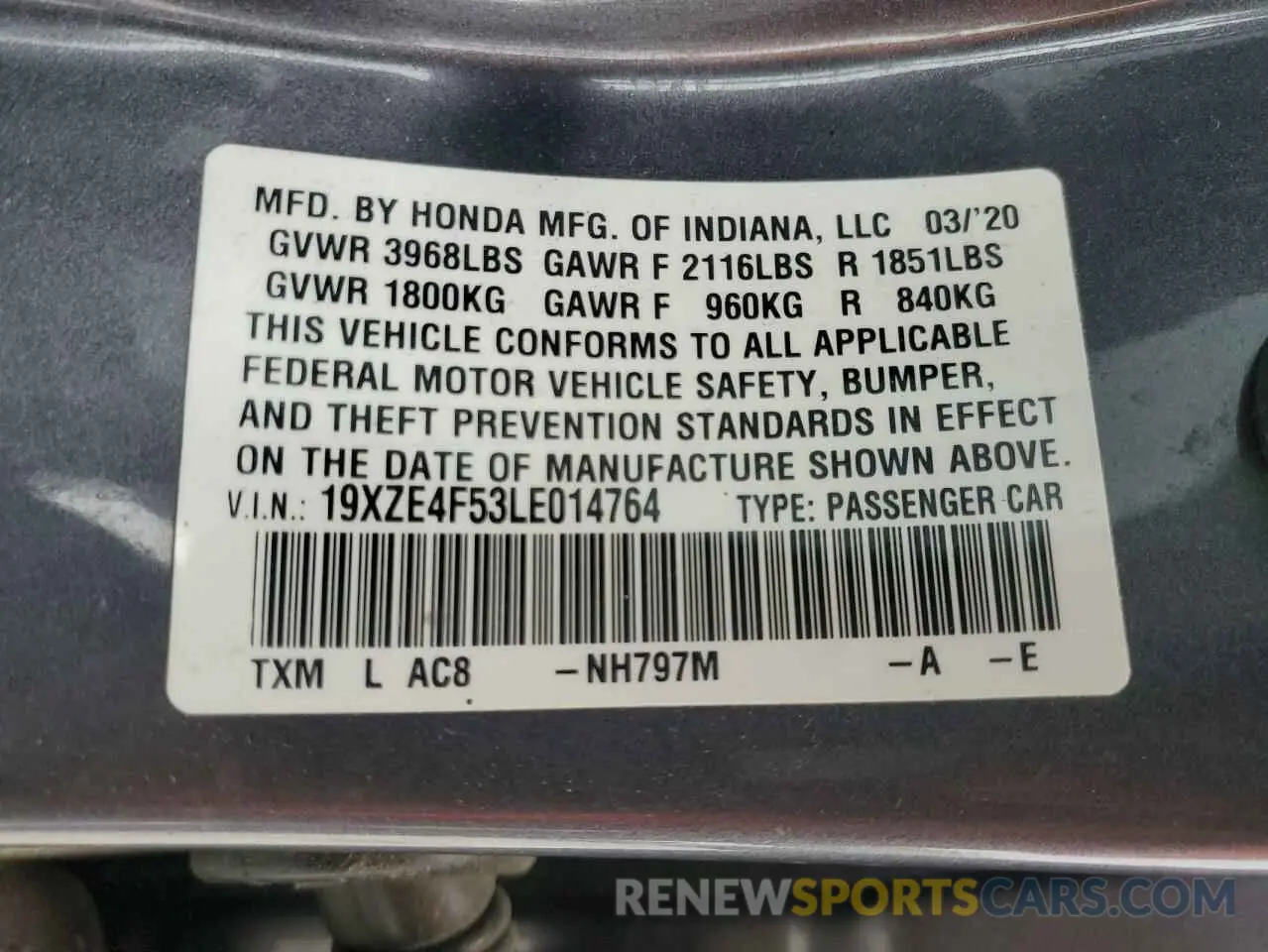 12 Photograph of a damaged car 19XZE4F53LE014764 HONDA INSIGHT 2020