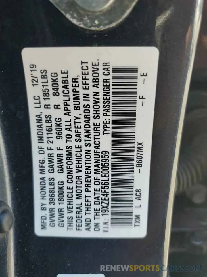 12 Photograph of a damaged car 19XZE4F56LE005959 HONDA INSIGHT 2020