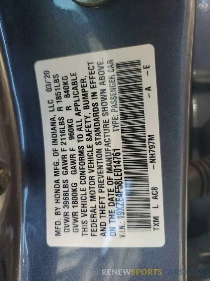 12 Photograph of a damaged car 19XZE4F58LE014761 HONDA INSIGHT 2020