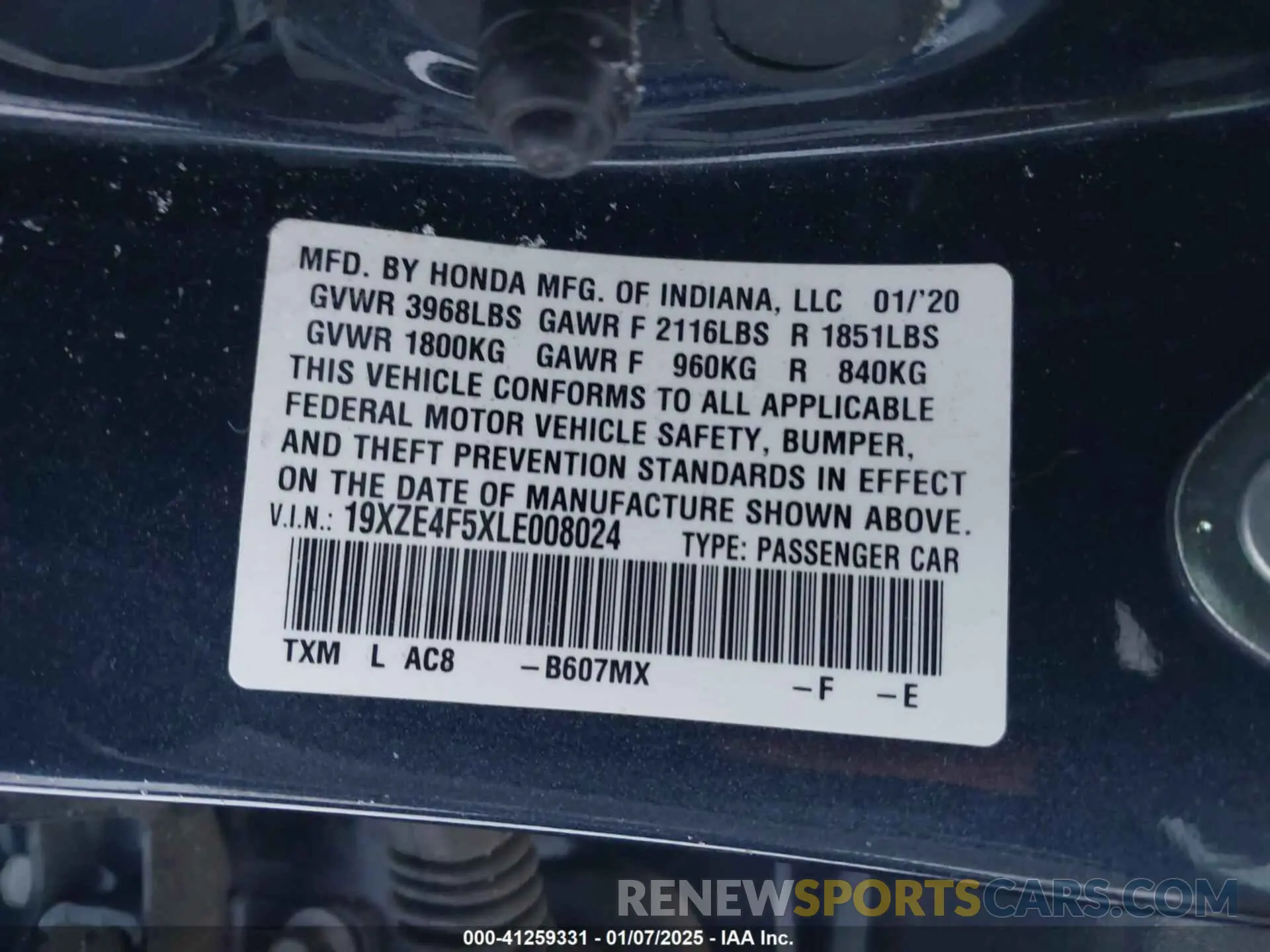 9 Photograph of a damaged car 19XZE4F5XLE008024 HONDA INSIGHT 2020