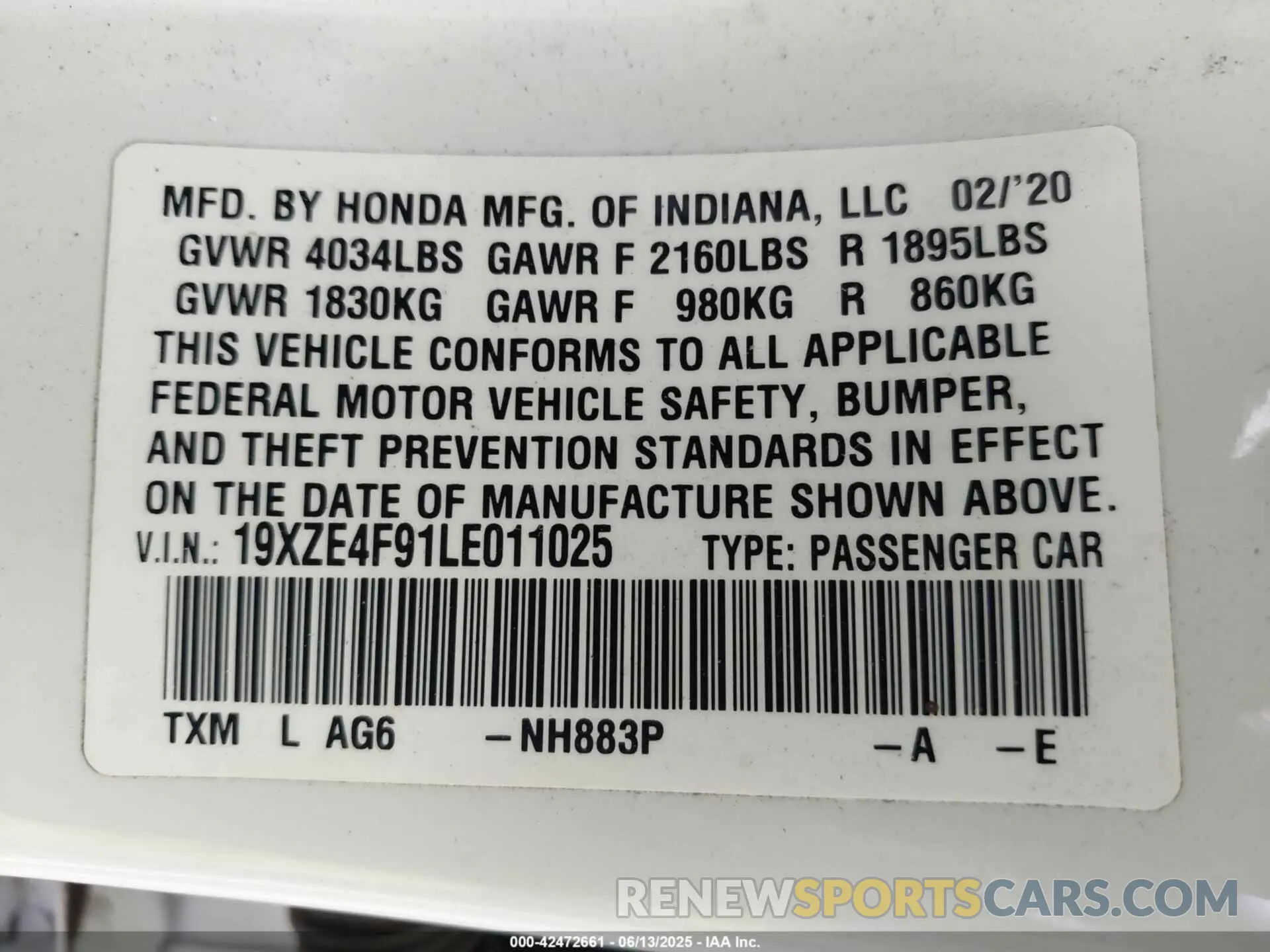9 Photograph of a damaged car 19XZE4F91LE011025 HONDA INSIGHT 2020