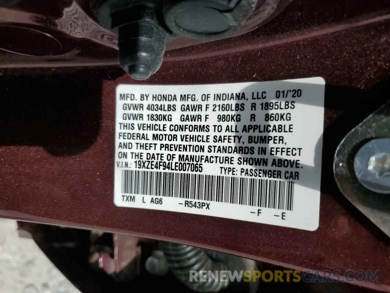 13 Photograph of a damaged car 19XZE4F94LE007065 HONDA INSIGHT 2020