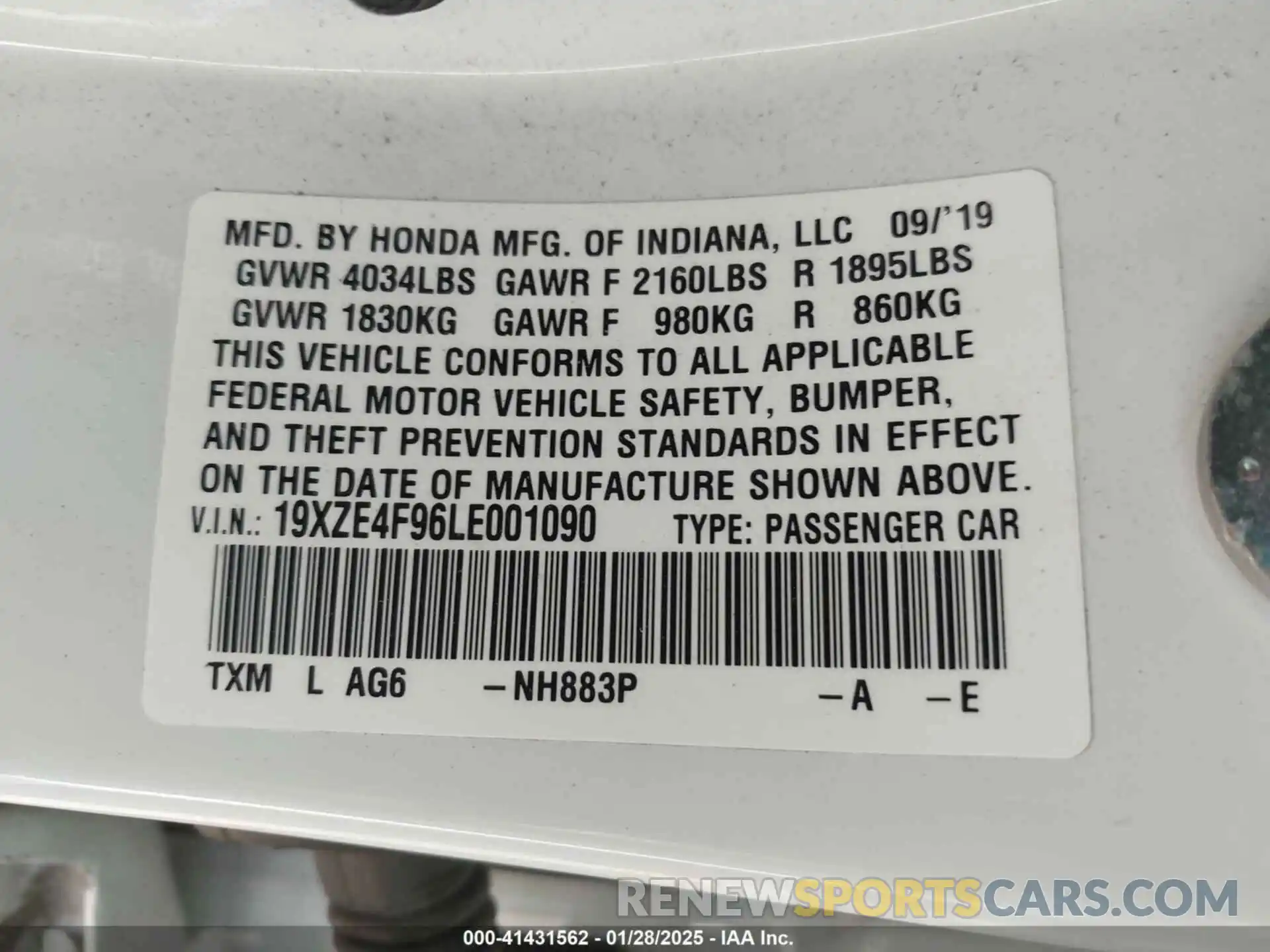 9 Photograph of a damaged car 19XZE4F96LE001090 HONDA INSIGHT 2020