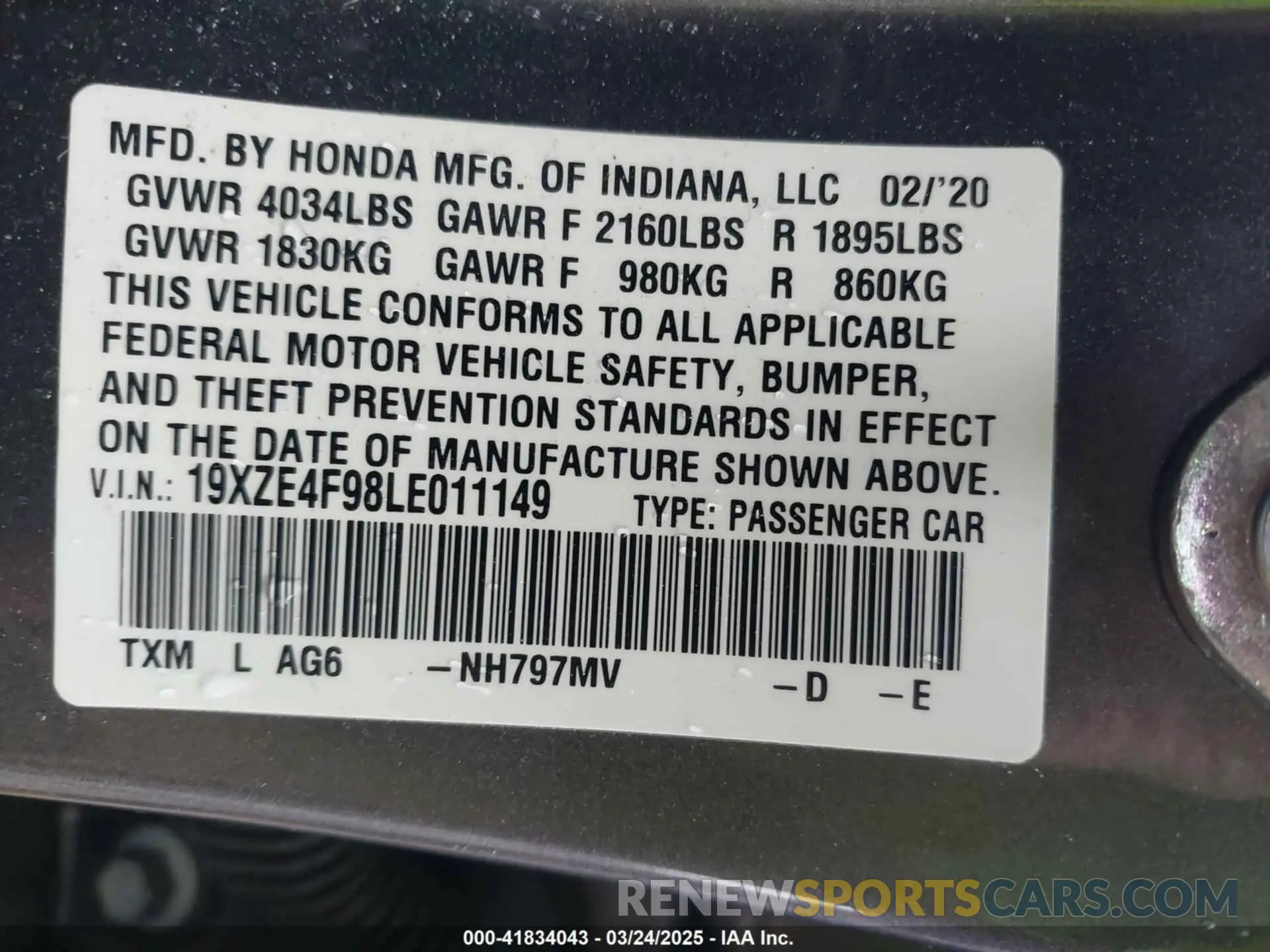 9 Photograph of a damaged car 19XZE4F98LE011149 HONDA INSIGHT 2020