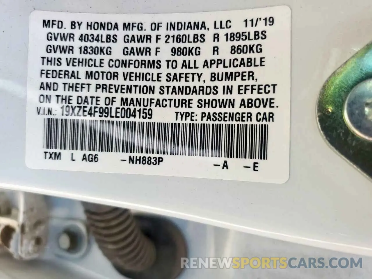 13 Photograph of a damaged car 19XZE4F99LE004159 HONDA INSIGHT 2020