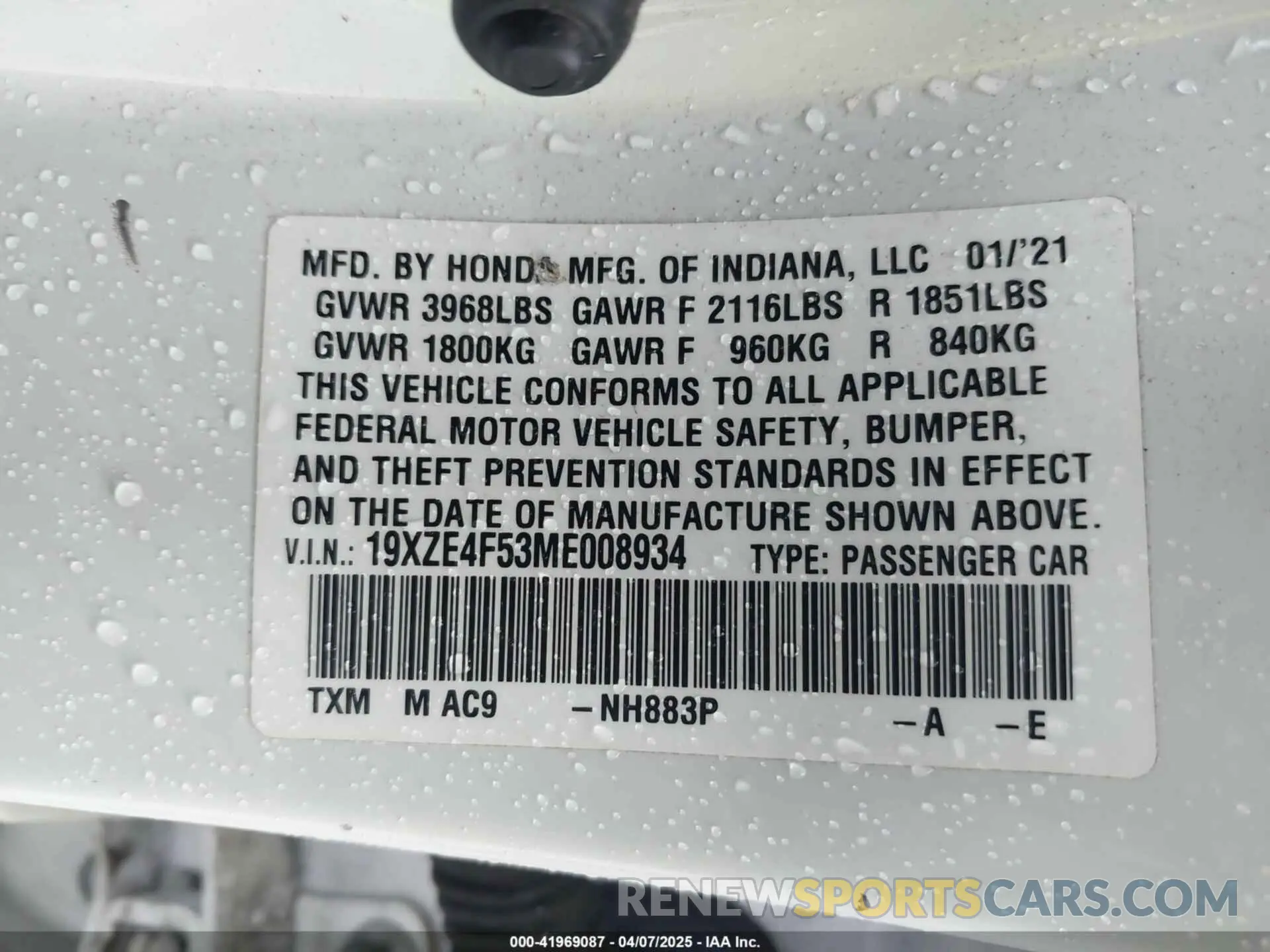 9 Photograph of a damaged car 19XZE4F53ME008934 HONDA INSIGHT 2021