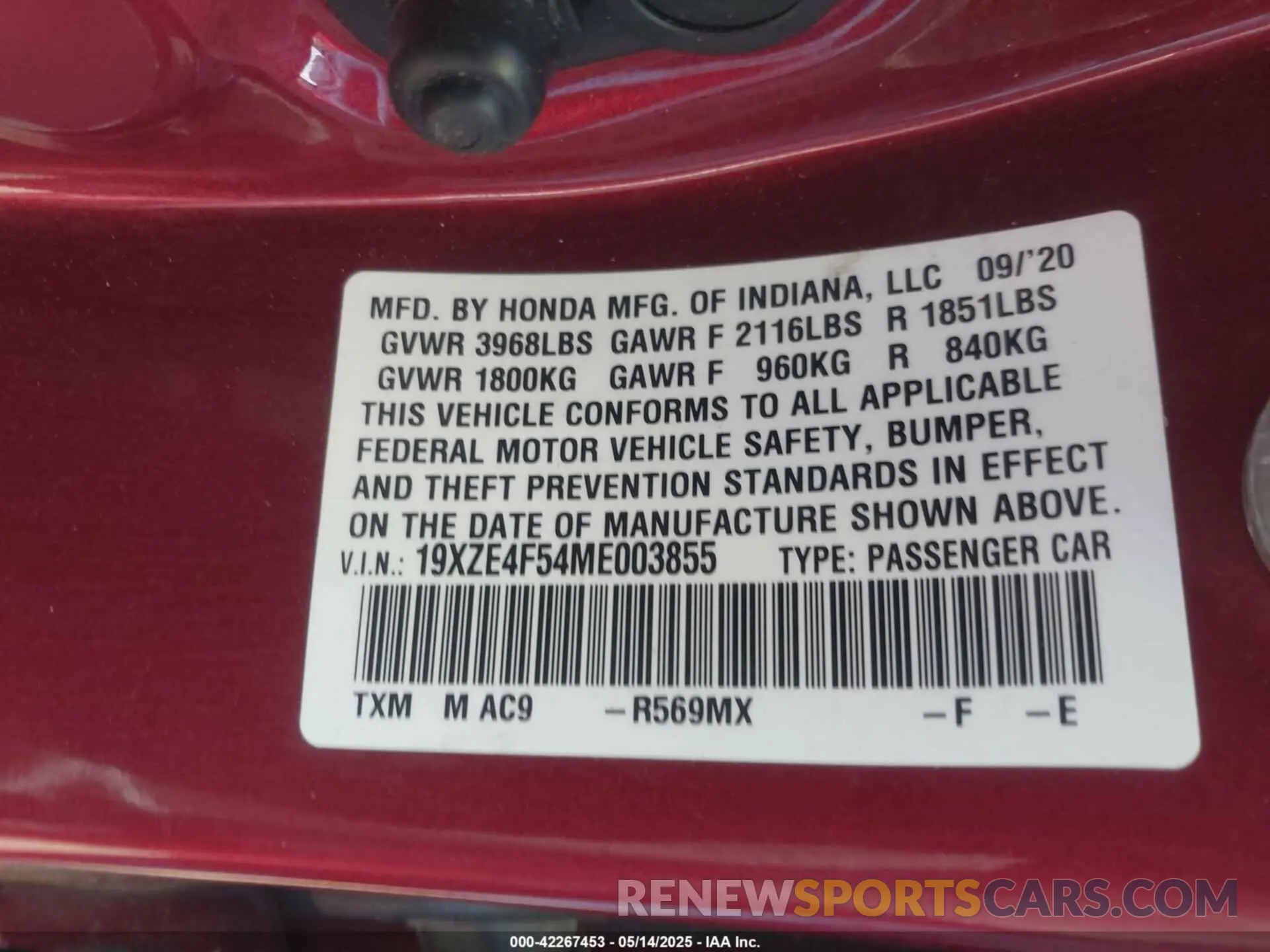9 Photograph of a damaged car 19XZE4F54ME003855 HONDA INSIGHT 2021