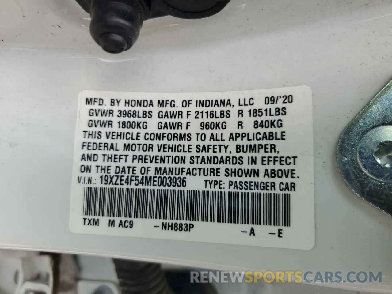 12 Photograph of a damaged car 19XZE4F54ME003936 HONDA INSIGHT 2021