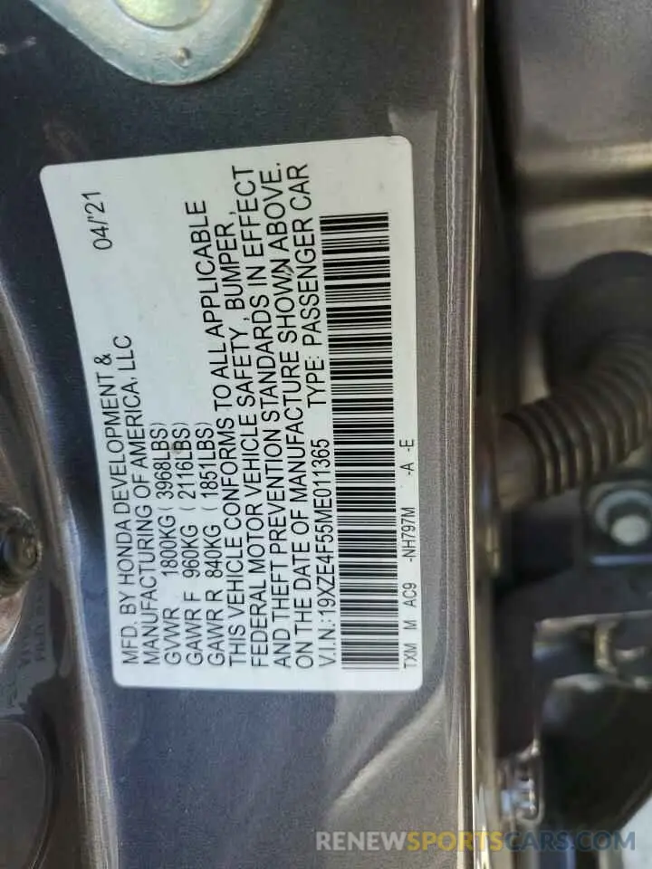 12 Photograph of a damaged car 19XZE4F55ME011365 HONDA INSIGHT 2021