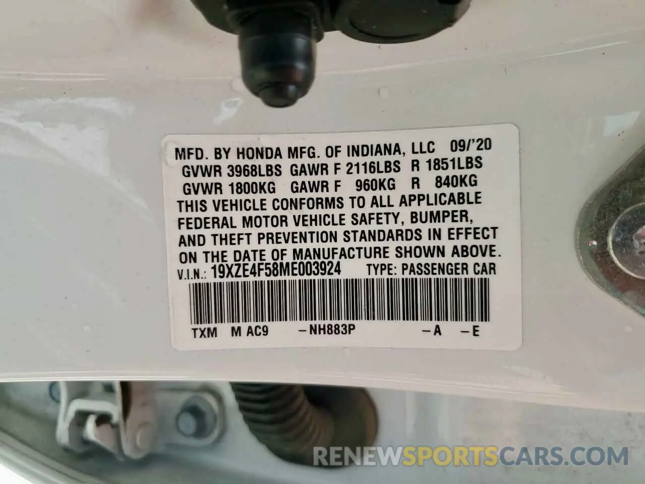 12 Photograph of a damaged car 19XZE4F58ME003924 HONDA INSIGHT 2021