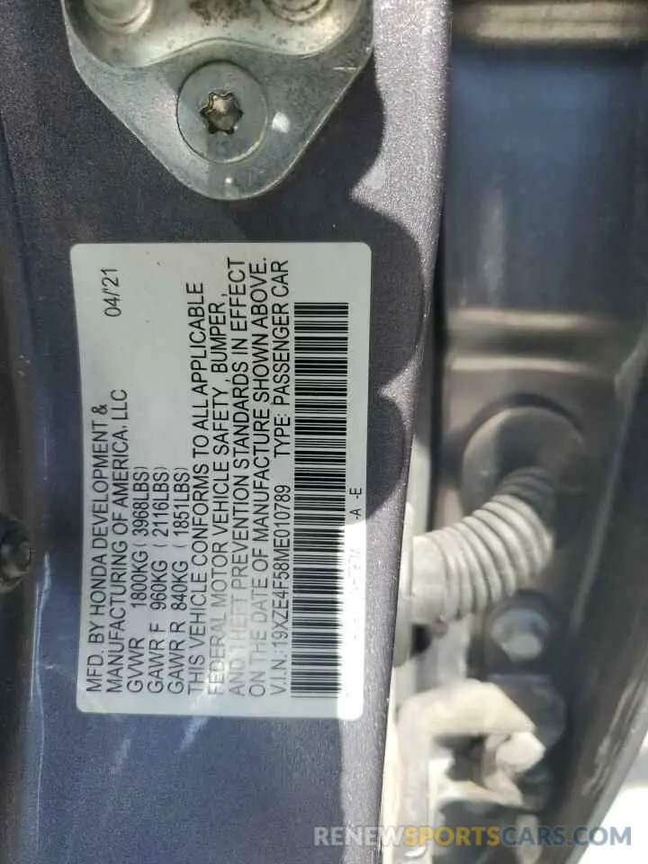 12 Photograph of a damaged car 19XZE4F58ME010789 HONDA INSIGHT 2021