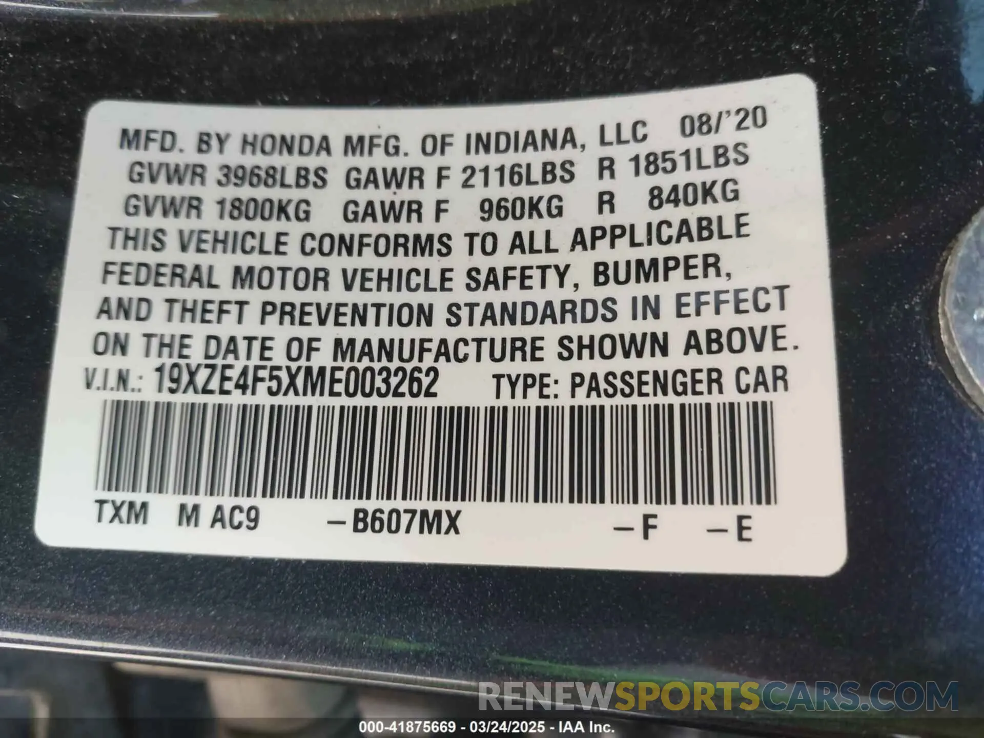 9 Photograph of a damaged car 19XZE4F5XME003262 HONDA INSIGHT 2021
