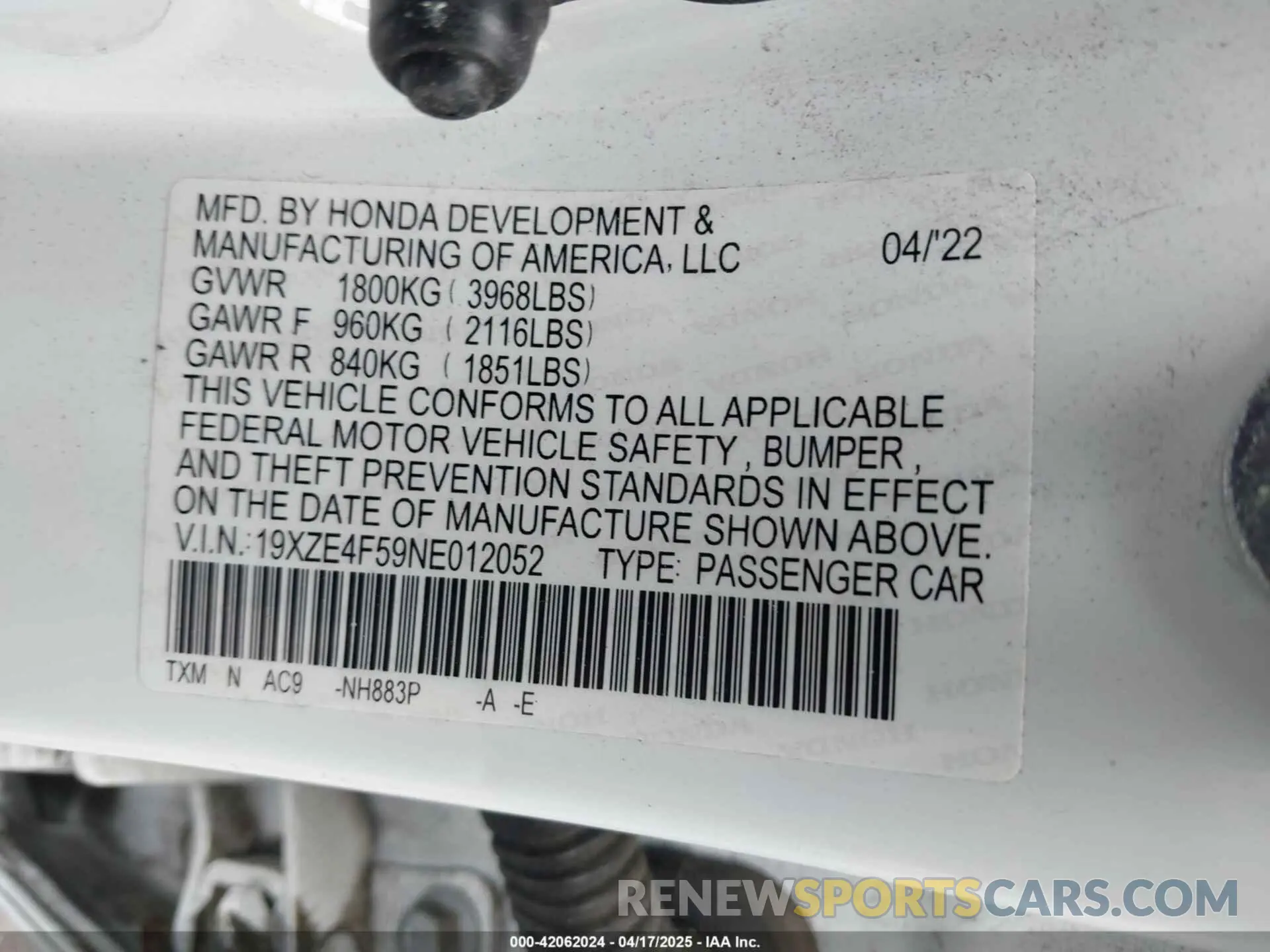 9 Photograph of a damaged car 19XZE4F59NE012052 HONDA INSIGHT 2022