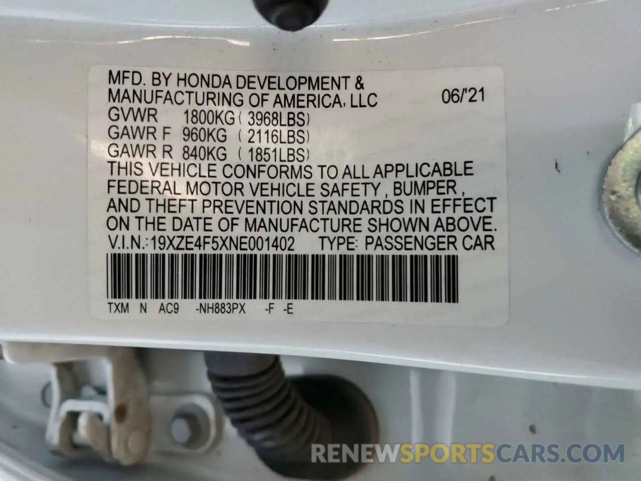 14 Photograph of a damaged car 19XZE4F5XNE001402 HONDA INSIGHT 2022
