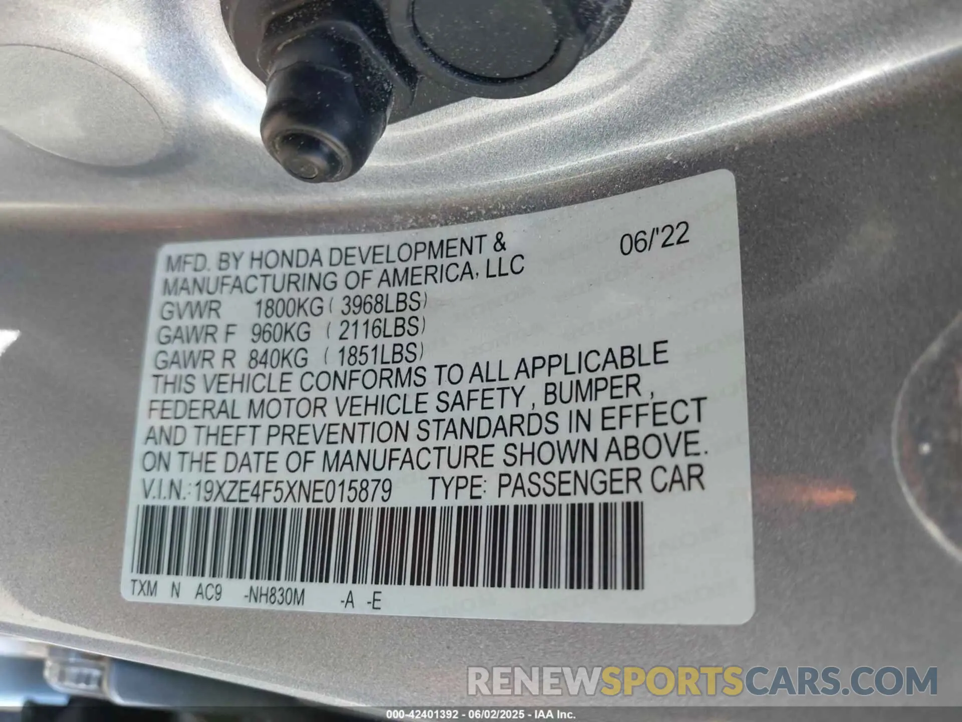 9 Photograph of a damaged car 19XZE4F5XNE015879 HONDA INSIGHT 2022