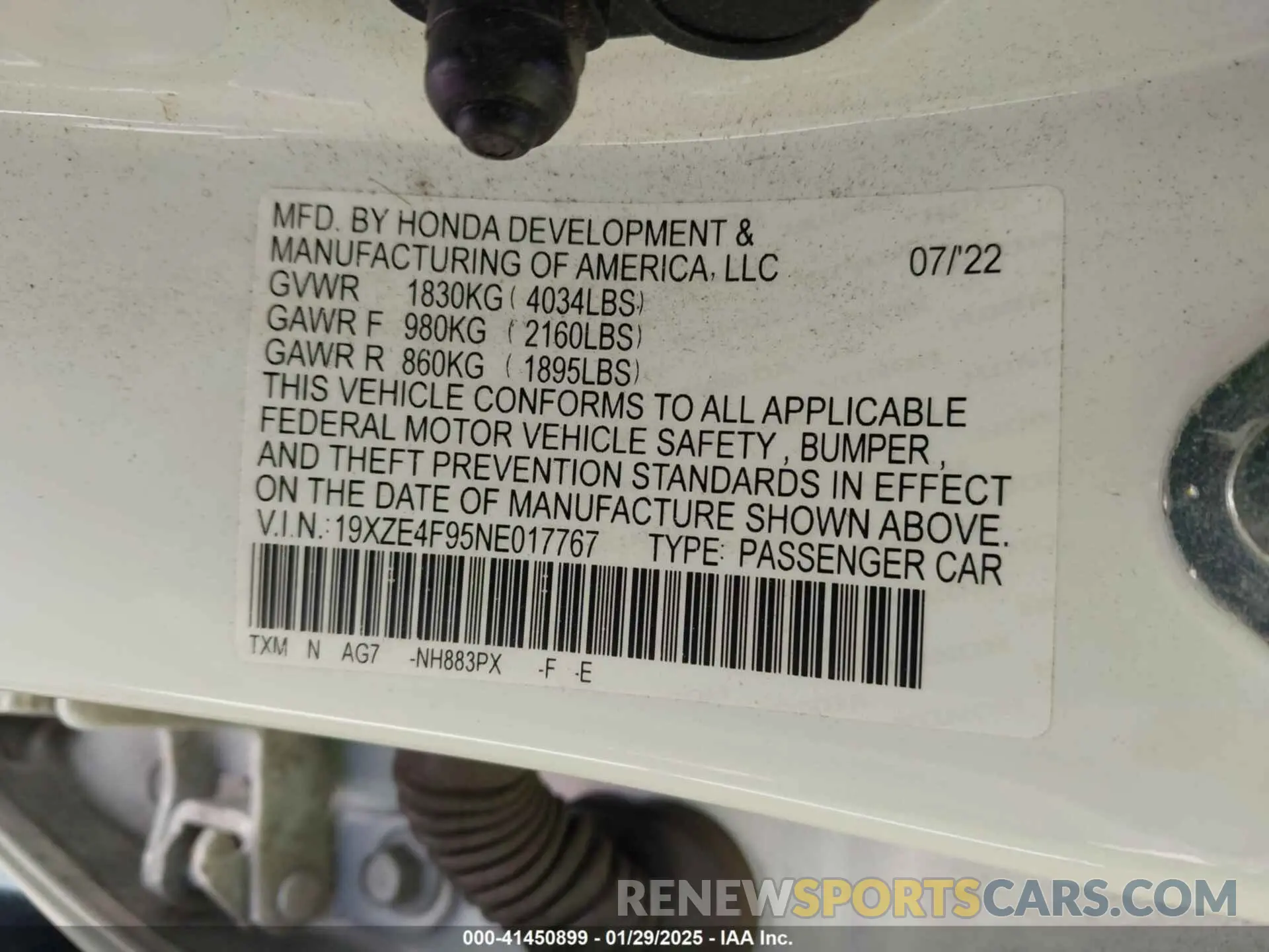 9 Photograph of a damaged car 19XZE4F95NE017767 HONDA INSIGHT 2022