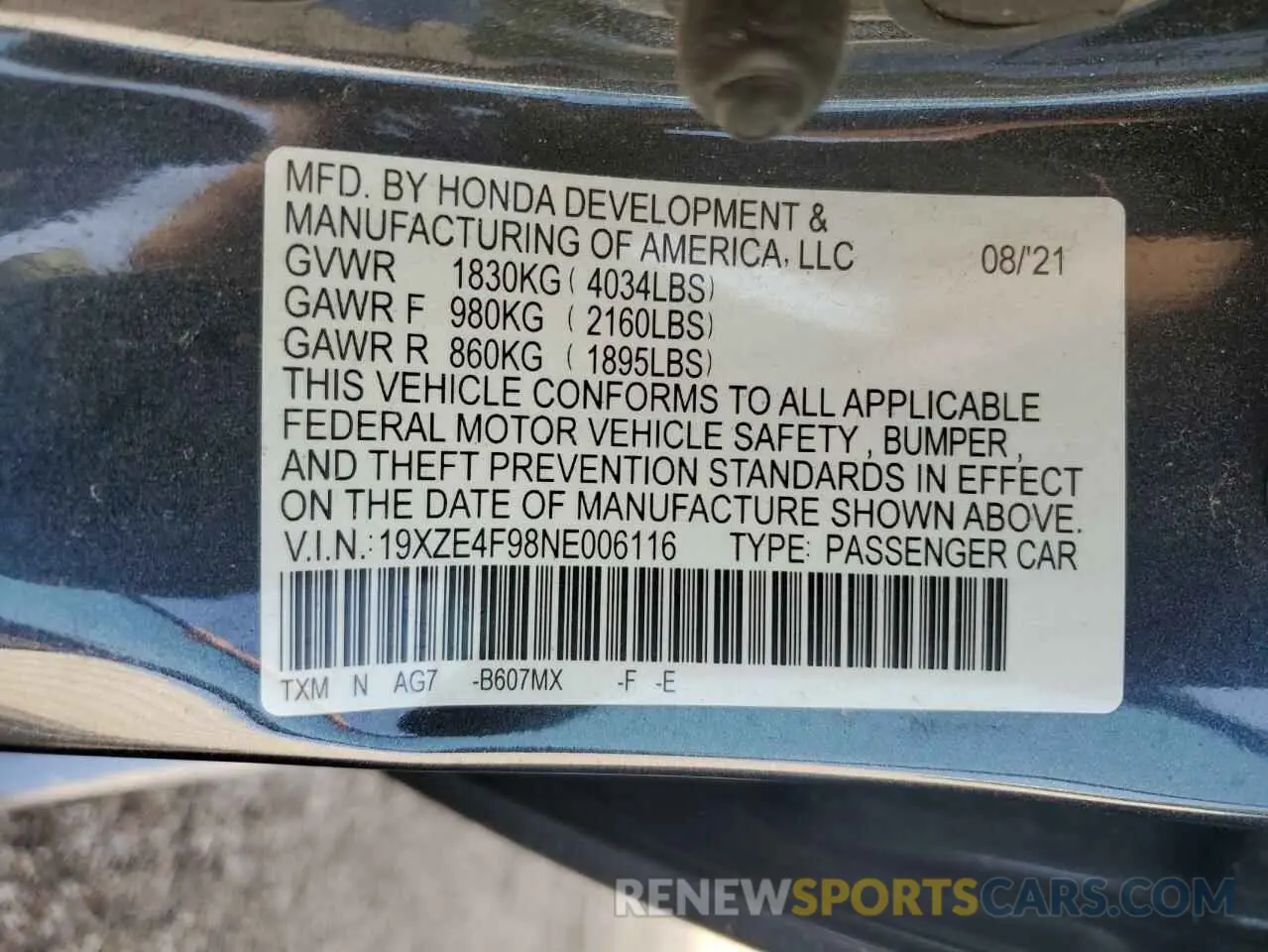 12 Photograph of a damaged car 19XZE4F98NE006116 HONDA INSIGHT 2022